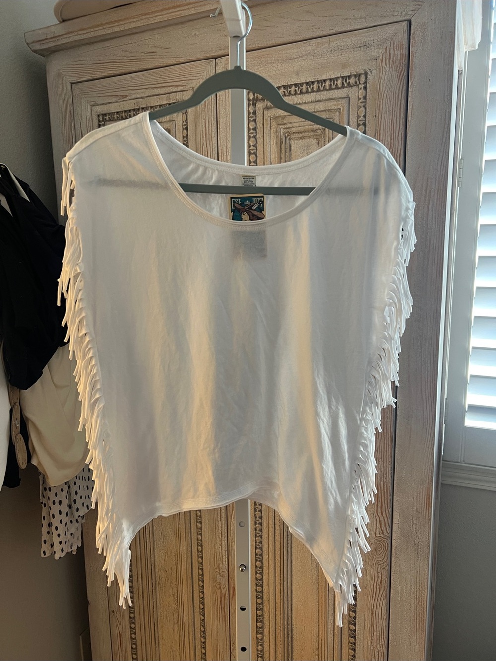 Western Boho Women's White Fringe Short Sleeve Tee